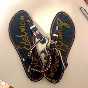 Sam Edelman sandals, red, white and denim blue 6.5 thongs Gigi EUC